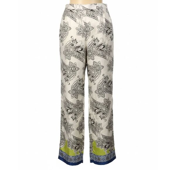 ZARA S Satin Wide-Leg Pant Damask Floral High Waist Flowy Trousers - Picture 1 of 12